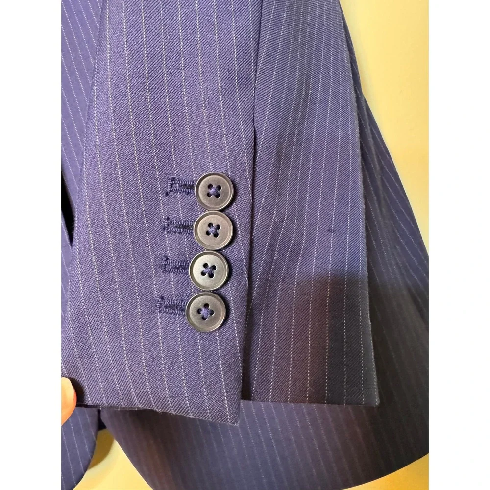Charles Tyrwhitt Mens 42L Blazer Navy Blue Pinstripe Super 110s Wool Classic Fit